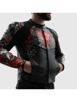 Kurtka motocyklowa skórzana Rebelhorn Vandal 2 Cruze czarno-szaro-czerwona