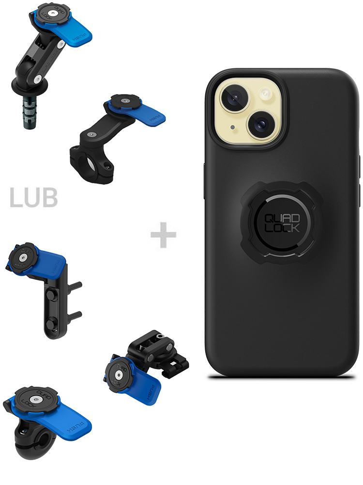 Zestaw na motocykl: etui na telefon iPhone 15 oraz mocowanie Quad Lock