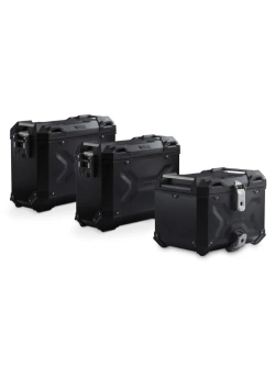 Zestaw: kufry boczne + kufer centralny TRAX ADV + stelaże SW-Motech KTM (wybrane modele) czarne [poj.: 2 x 37l + 38l]