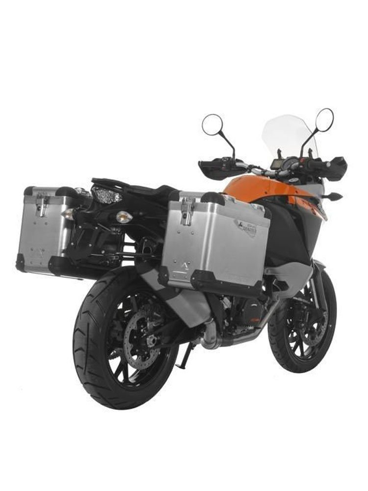 Zestaw: kufry boczne aluminiowe srebrne Zega Pro + stelaże czarne Touratech KTM 1050 Adventure/ 1090 Adventure/ 1290 Super Adventure (-20)/1190 Adventure/R (38+45L)