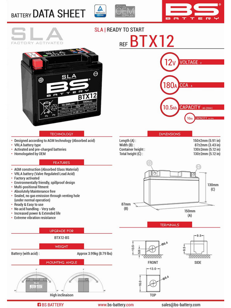 Akumulator bezobsługowy BS Battery BTX12 (FA) [zalany]