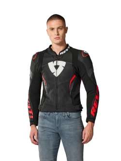 Kurtka motocyklowa skórzana REV’IT! Argon 3 Pro czarno-fluo czerwona