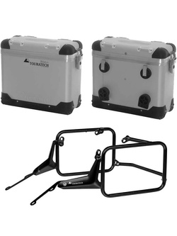 Zestaw: kufry boczne aluminiowe srebrne Zega Pro + stelaże czarne Touratech BMW R1300GS (23-) [poj.: 31+31l]