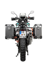 Zestaw: kufry boczne aluminiowe srebrne Zega Pro + stelaże czarne Touratech KTM Super Adventure 1290 S/R (21-24) [poj.: 31+38l]
