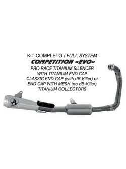 Pełny układ wydechowy Arrow Competition "Evo" bez homologacji Aprilia RS 660 (20-)/ Tuono 660 (21-) tytanowy, z siatką na wylocie