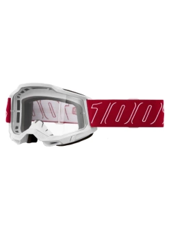 Gogle motocyklowe 100% Accuri 2 z przezroczystą szybką, biało-czerwone