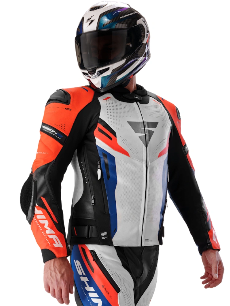 Kurtka motocyklowa skórzana Shima Mission ST G2 niebiesko-biało-czerwona