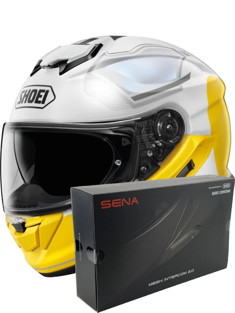 Zestaw: kask integralny Shoei GT-Air 3 Mike TC-3 żółto-biały + dedykowany interkom motocyklowy Sena SRL 3