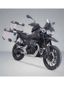 Zestaw: kufry boczne + kufer centralny TRAX ADV + stelaże SW-Motech Moto Guzzi V85 Strada (24-) srebrne