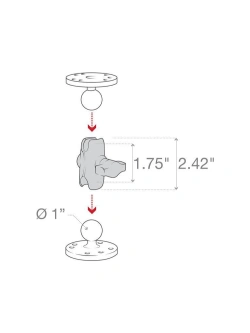 Kompozytowe ramię RAM z podwójnym gniazdem kulowym 1" [rozmiar B] - krótkie