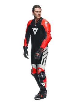 Kombinezon motocyklowy jednoczęściowy Dainese Mugello 3 D-Air® [z poduszką powietrzną] [wersja perforowana] czarno-czerwono-biały