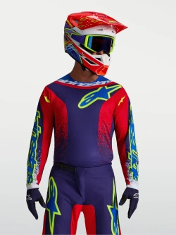 Bluza cross dziecięca Alpinestars MX Fluid Drag niebiesko-czerwono-biała
