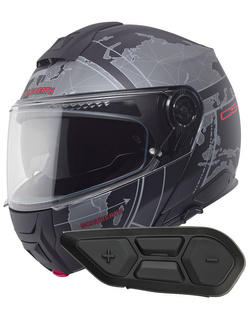 Zestaw: kask szczękowy Schuberth C5 Globe czarno-szary + dedykowany interkom motocyklowy