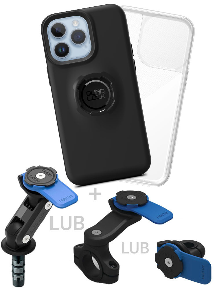 Zestaw na motocykl: etui na telefon iPhone 14 Pro Max + wodoodporny pokrowiec + mocowanie Quad Lock