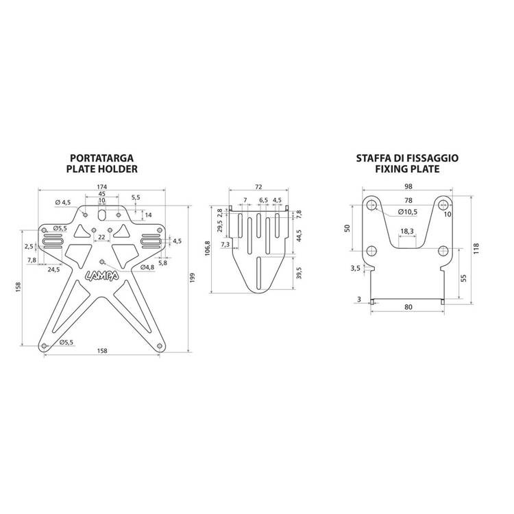 Uniwersalne mocowanie tablicy rejestracyjnej Lampa Aero-X Evo 1 z regulacją wysokości i pochylenia