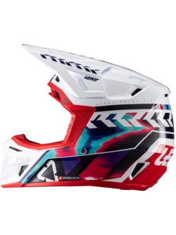 Kask enduro Leatt Moto 8.5 V25 biało-niebiesko-czerwony z goglami czerwono-niebieskimi