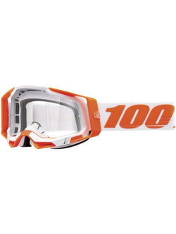 Gogle motocyklowe 100% Racecraft 2 z przezroczystą szybką, pomarańczowo-białe