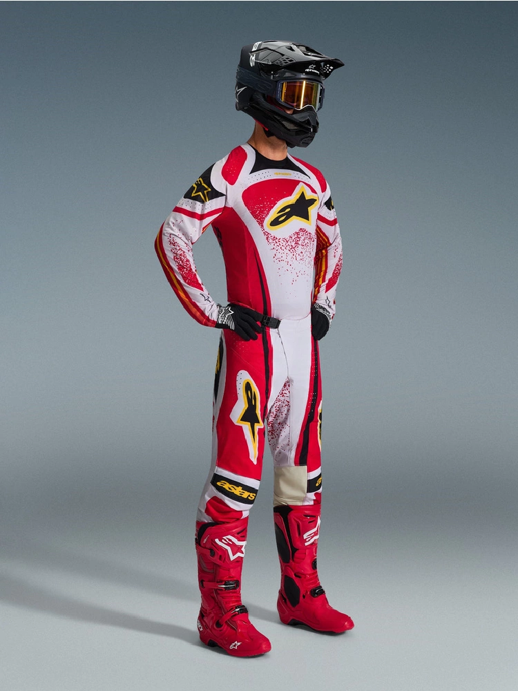 Spodnie cross Alpinestars MX Techstar Nomur czerwono-szaro-czarne