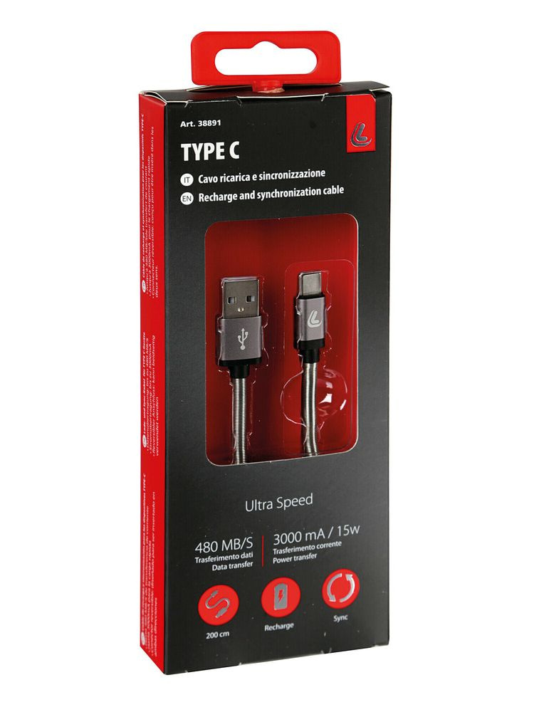 Kabel USB A Lampa z wyjściem USB typu C 200 cm czarny