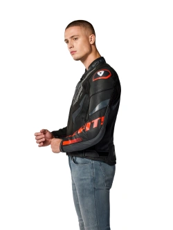 Kurtka motocyklowa skórzana REV’IT! Hyperspeed 3 Air czarno-fluo czerwona