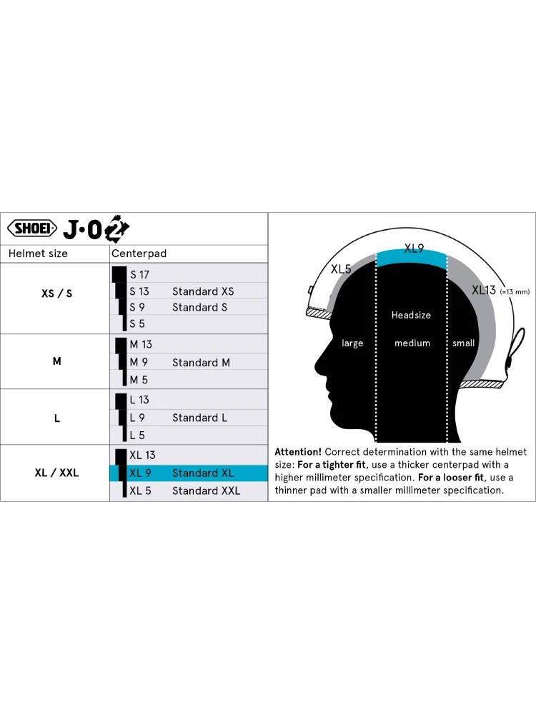 Wkładka centralna Shoei XL9 do kasku J.O2