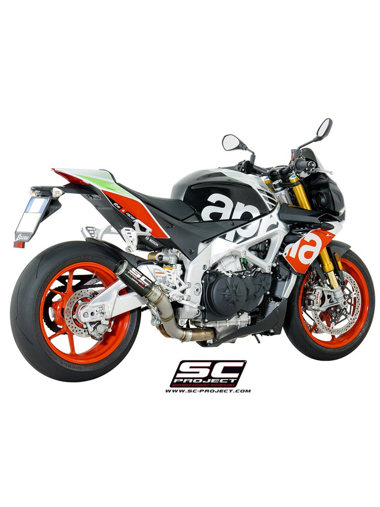Tłumik CR-T High Position Carbon Fiber z siatką na rurze wylotowej SC-Project do APRILIA TUONO V4 1100 (2017 - 2018)
