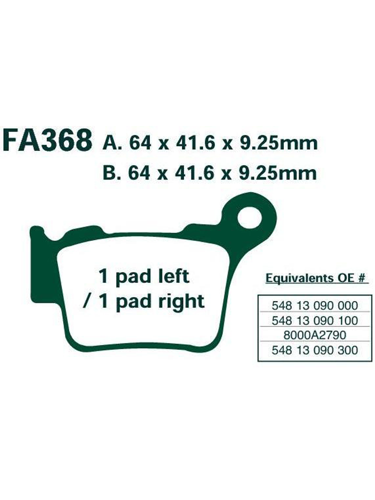 Klocki hamulcowe EBC EPFA368HH A. 64 x 41.6 x 9.25mm B. 64 x 41.6 x 9.25mm NA TYŁ