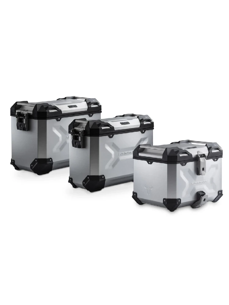 Zestaw: kufry boczne 45/37L + kufer centralny 38L TRAX ADV+ stelaże SW-Motech Triumph Tiger 900 GT/ Pro, Rally Pro (23-) srebrne