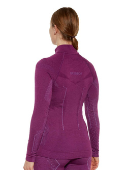 Bluza termoaktywna damska z długim rękawem Brubeck Extreme Merino z zamkiem, fioletowa