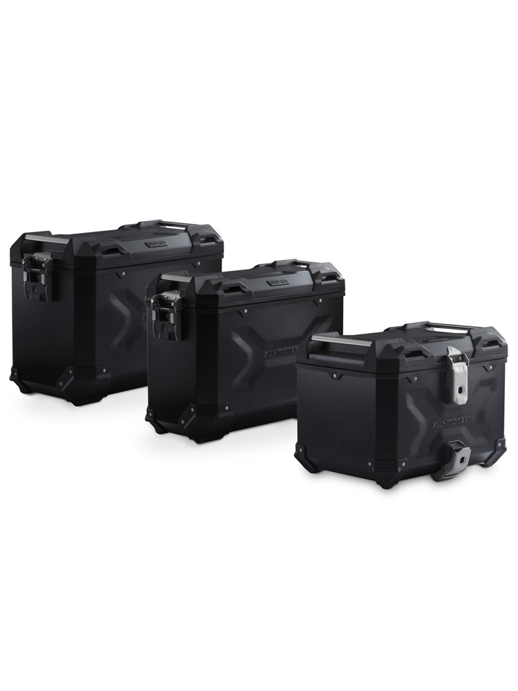 Zestaw: kufry boczne 37/45/38 + kufer centralny TRAX ADV + stelaże SW-MOTECH do motocykla Kawasaki KLR 650 / S (22-), czarne