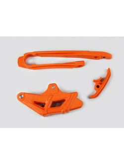 Komplet ślizg+prowadnica łańcucha UFO do KTM EXC 125/200/250/300, EXC-F 350/450 (12-), EXC-F 500 (14-) pomarańczowy