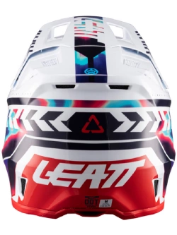 Kask enduro Leatt Moto 8.5 V25 biało-niebiesko-czerwony z goglami czerwono-niebieskimi