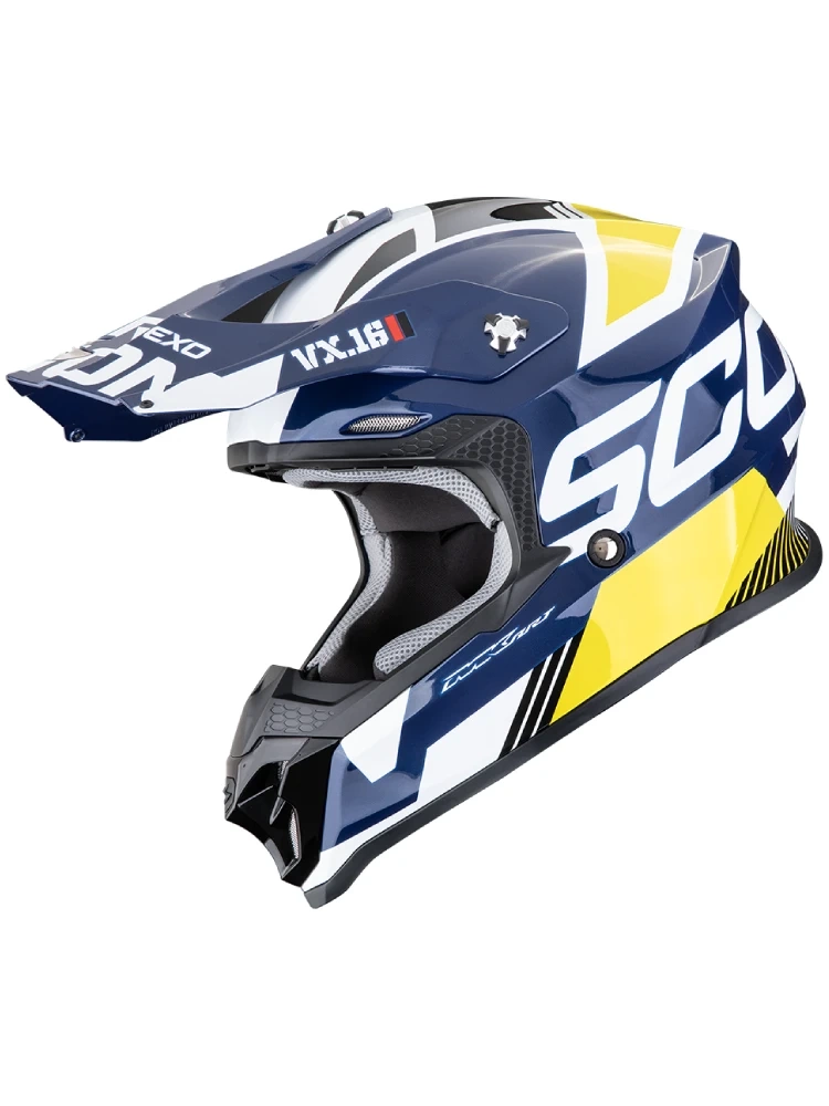 Kask enduro Scorpion VX-16 Evo Air Analog biało-niebiesko-żółty