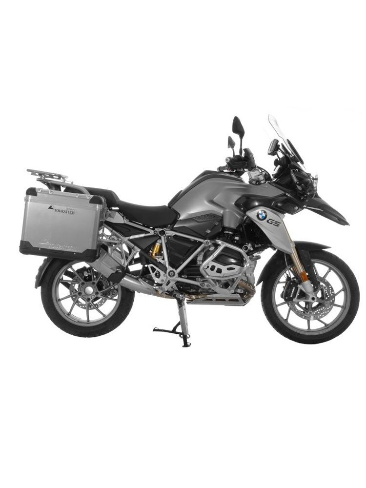 Zestaw: kufry boczne aluminiowe srebrne Zega Pro + stelaże czarne Touratech BMW R1250GS/ R1250GS Adventure/ R1200GS (13-)/ R1200GS Adventure (14-) (31+38L)