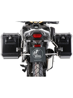 Zestaw: kufry boczne + stelaże Hepco&Becker Xplorer Cutout do Honda CRF 1100 L Africa Twin Adventure Sports (20-23) (kufry czarne, stelaż srebrny)
