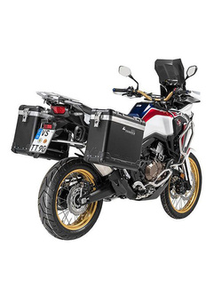 Zestaw: kufry boczne z anodowanego aluminium czarne Zega Pro + stelaże srebrne Touratech Honda CRF1000L Africa Twin (18-22) /CRF1000L Adventure Sports (31+38L)