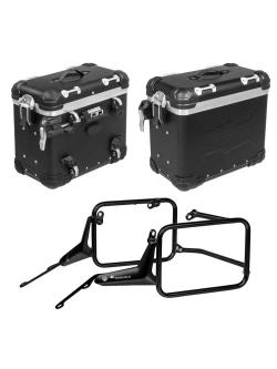 Zestaw: kufry boczne z anodowanego aluminium czarne "And-Black" Zega Evo + stelaże czarne Touratech BMW R 1300 GS Adventure (24-) [38+38l]