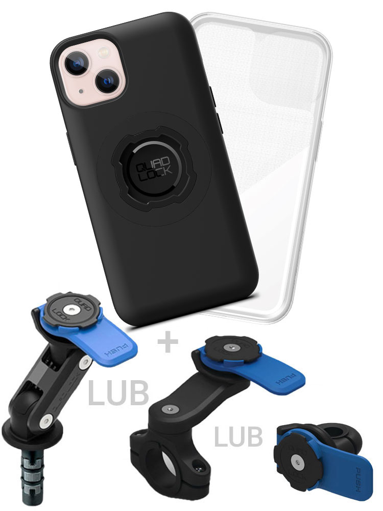 Zestaw na motocykl: etui MAG na telefon iPhone 13 (magnetyczne) + wodoodporny pokrowiec MAG + mocowanie Quad Lock
