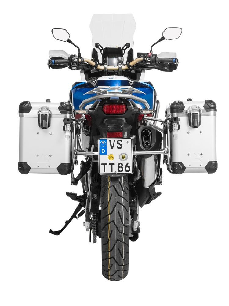 Zestaw: kufry boczne z anodowanego aluminium srebrne "And-S" Zega Evo + stelaże srebrne Touratech Honda CRF1000L Africa Twin (18-) / CRF1000L Adventure Sports (38+45L)