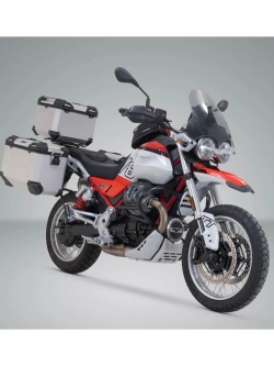 Zestaw: kufry boczne 37/45 + kufer centralny + stelaże TRAX ADV SW-Motech Moto Guzzi V85 TT (24-) srebrne