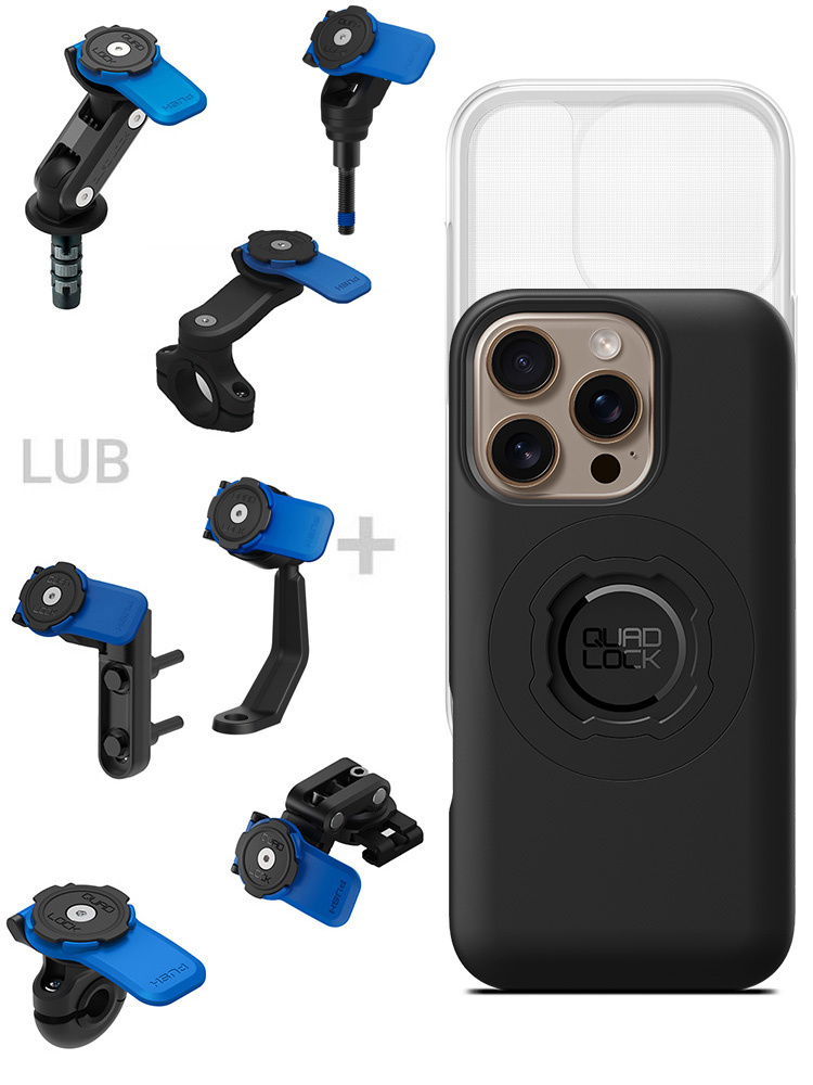 Zestaw na motocykl: etui MAG na telefon iPhone 16 Pro (magnetyczne) + wodoodporny pokrowiec MAG + mocowanie Quad Lock