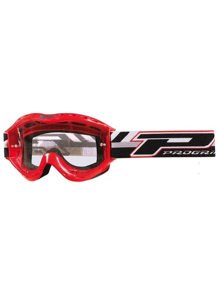 Gogle motocyklowe dziecięce Progrip PG3101-102 Atzaki z przezroczystą szybką, czerwono-biało-czarne