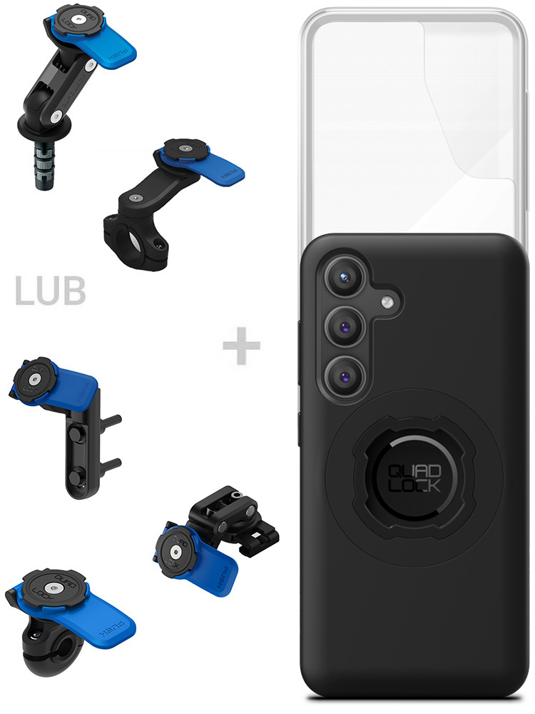 Zestaw na motocykl: etui MAG na telefon Samsung Galaxy S24 (magnetyczne), wodoodporny pokrowiec MAG oraz mocowanie Quad Lock