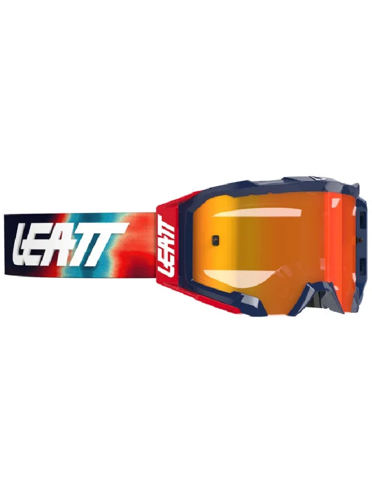 Gogle motocyklowe Leatt Velocity 4.5 z przyciemnianą czerwoną szybką, czerwono-niebieskie