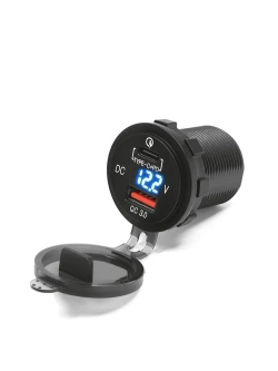 Podwójne gniazdo USB (Typ C i QC3.0) z podświetleniem Biketec mocowane do owiewki lub kierownicy czarne