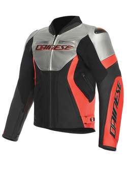 Kurtka motocyklowa skórzana Dainese Racing 5 srebrno-czarno-czerwona