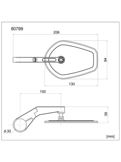 Lusterko motocyklowe krótkie Daytona D-Mirror-15 Flat do montażu na końcu manetki czarne [adapter]