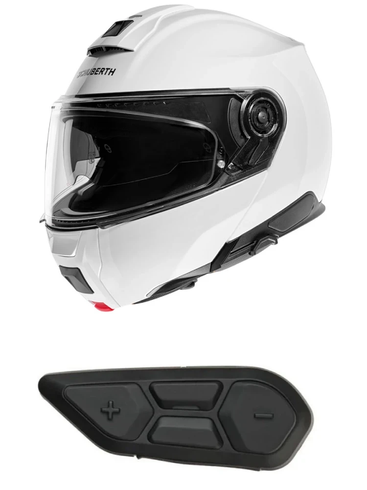 Zestaw: kask szczękowy Schuberth C5 biały połysk + dedykowany interkom motocyklowy