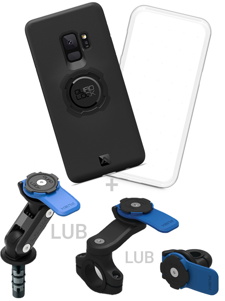 Zestaw na motocykl: etui na telefon Samsung Galaxy S9, wodoodporny pokrowiec oraz mocowanie Quad Lock