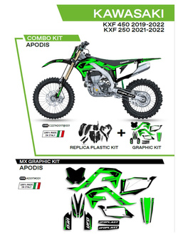 Komplet plastików i naklejek UFO Apodis do Kawasaki KXF 250 (21-), KXF 450 (19-) czarny